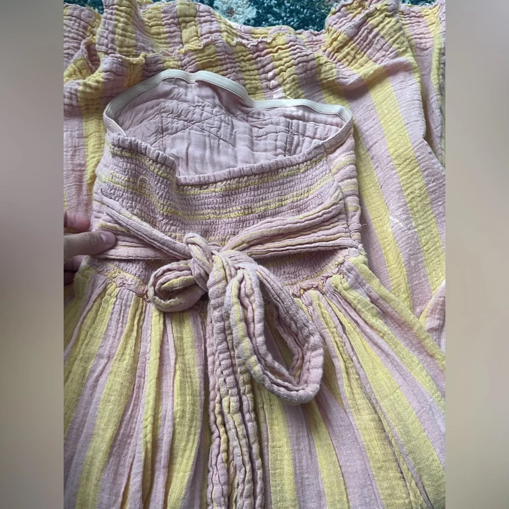 Free People Strapless Maxi Dress in Pink and Yellow Stripe